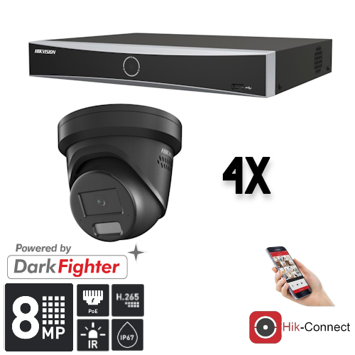 4K 8MP Security Camera System with 4 Turret Cameras, DVR Recorder & Cables - Ideal for Home, Office & Business Surveillance