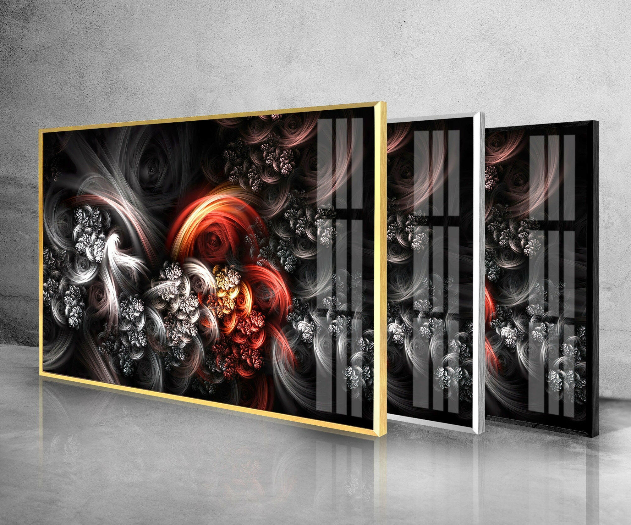 Modern Black and Red Fractal Glass Wall Art - Handmade Abstract Home Decor for Living Room, Bedroom & Office - Unique Contemporary Wall Hanging for Interior Design