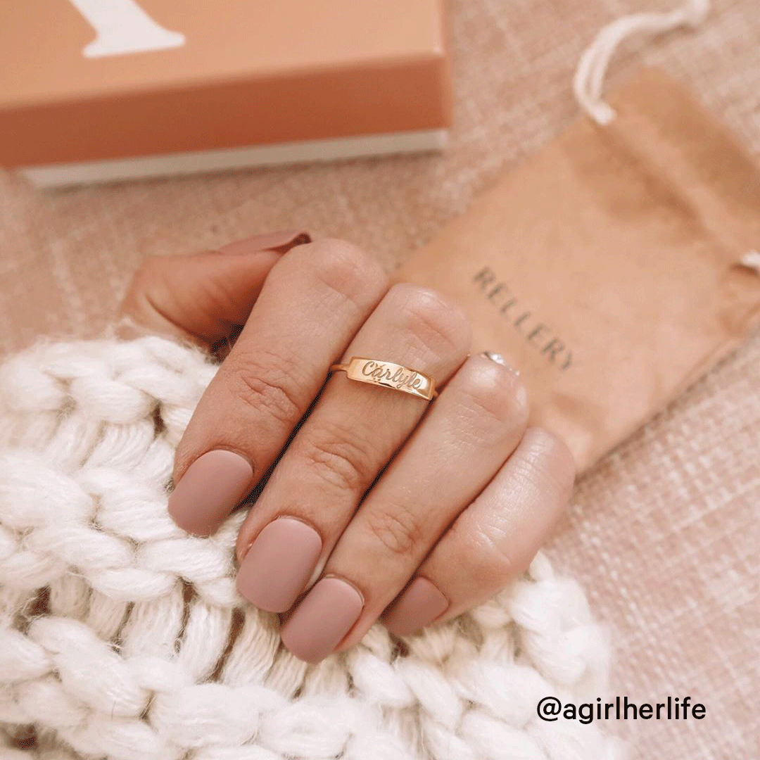 Personalized Bar Ring for Women - Custom Name & Date Engraved - Minimalist Stackable Ring for Everyday Wear, Anniversary & Birthday Gifts