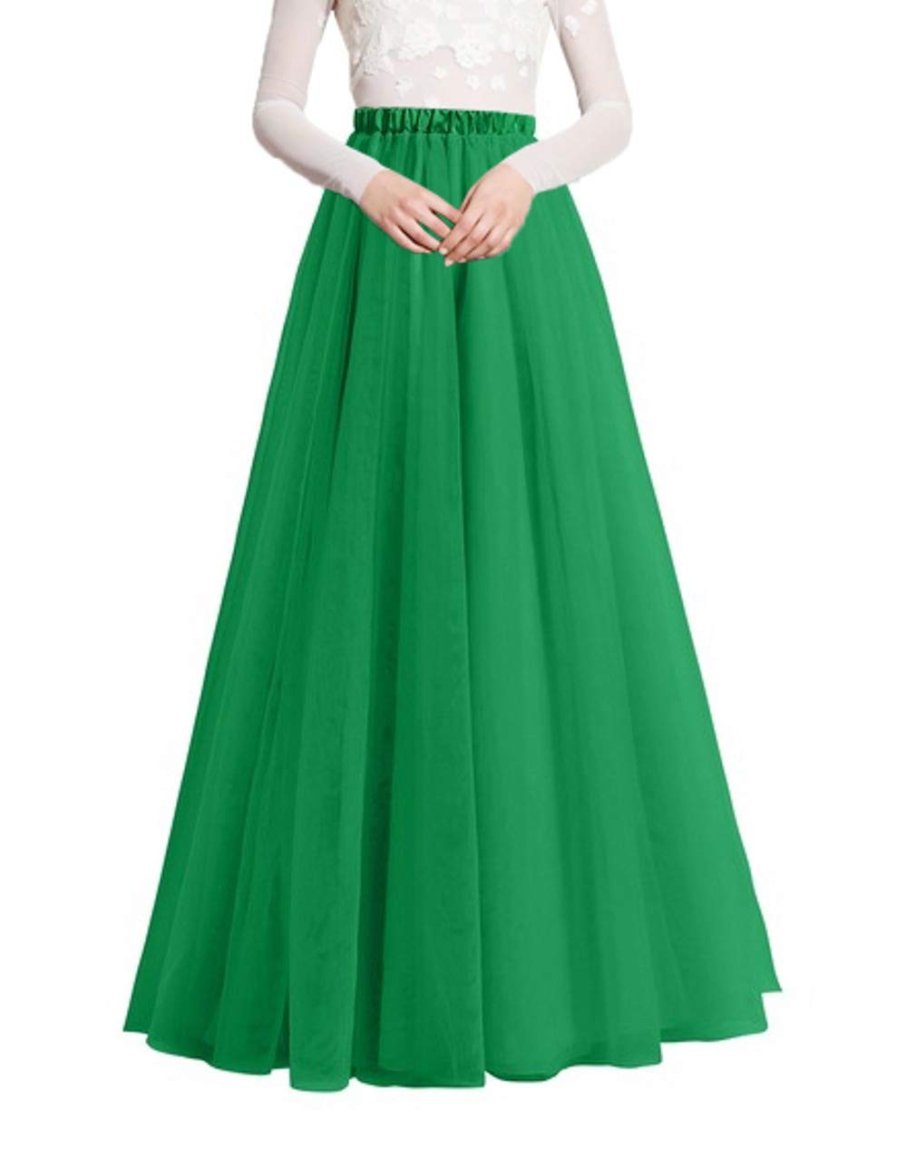 DIYDRESS Women's Long Tutu Tulle Skirt - A-Line Elastic Waist Pleated Floor Length Ballerina Skirt for Dance, Party, Wedding & Photo Shoots