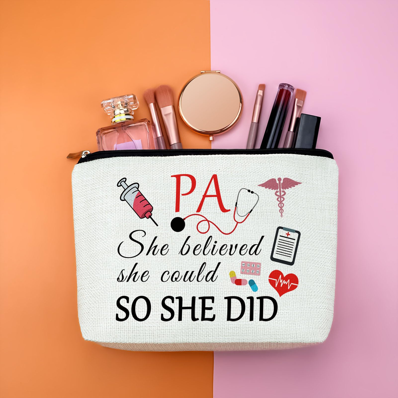 Physician Assistant Gifts for Graduation - Inspirational Travel Makeup Bag for PA, Nurse & Medical Students - Perfect for Clinical Rotations & Hospital Shifts