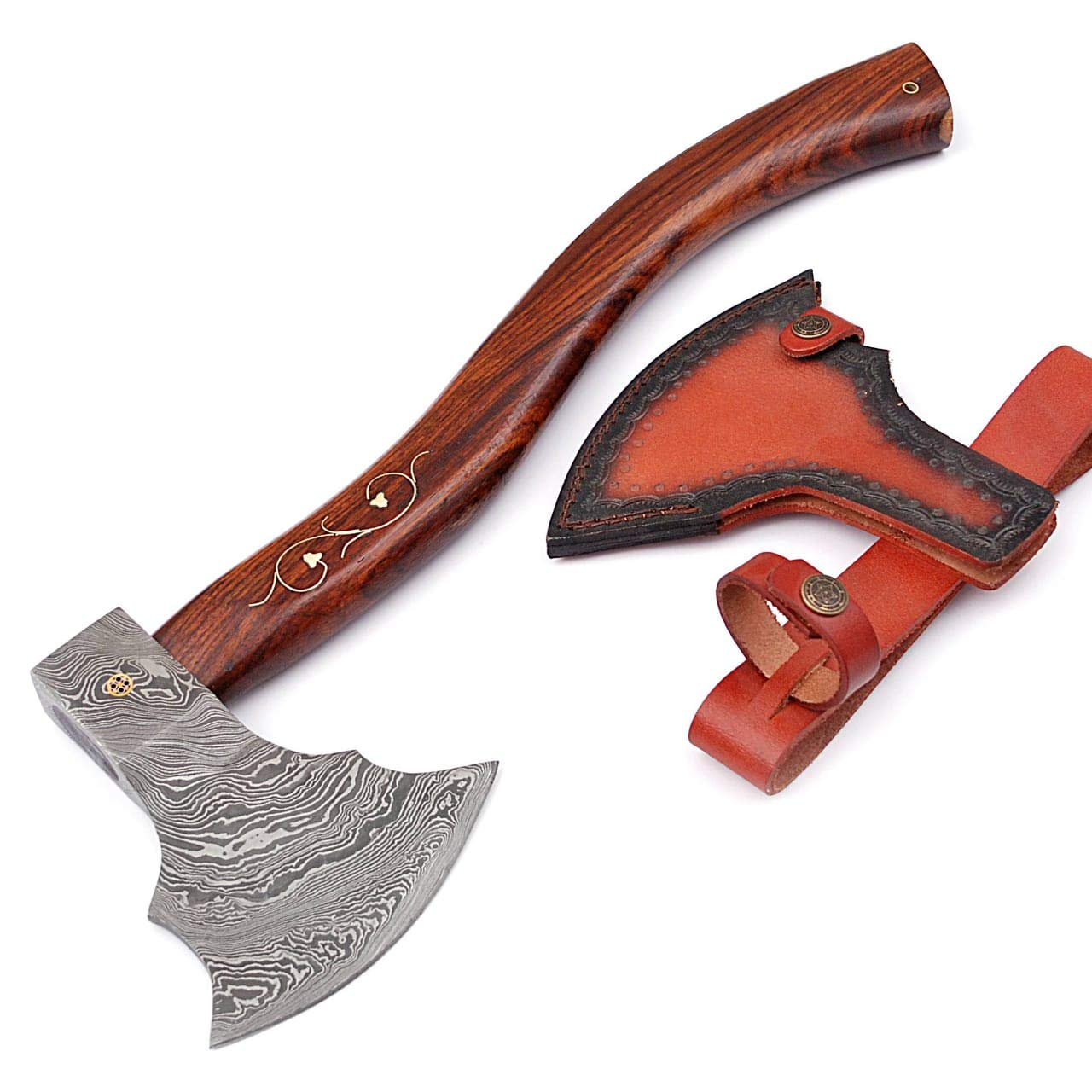 Handmade Damascus Steel Viking Axe - Custom PAL 2000 Knives Tomahawk Hatchet with Exotic Wood Handle - EDC Ax Knife for Camping, Survival & Outdoor Adventures (9847)