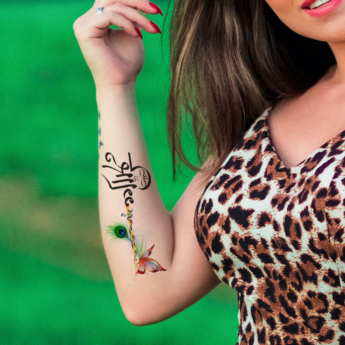 Shree Krishna Flute & Butterfly Temporary Tattoos for Kids - Waterproof Body Art for Boys & Girls - Perfect for Festivals, Parties & Costume Events