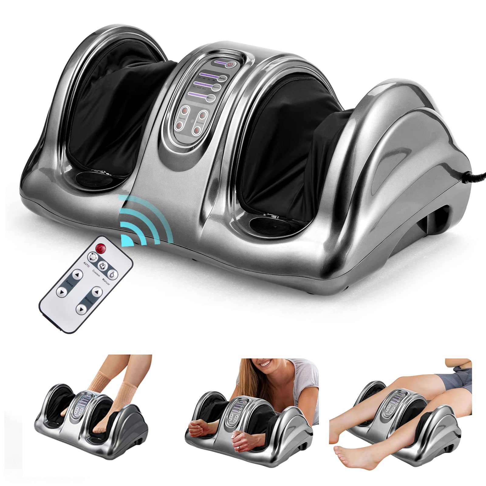 WELLHUT Shiatsu Foot and Calf Massager Machine with Kneading & Rolling - Ankle, Leg, Arm Massager - Perfect Gift for Men & Women (Gray) - Relieve Stress & Improve Circulation at Home or Office