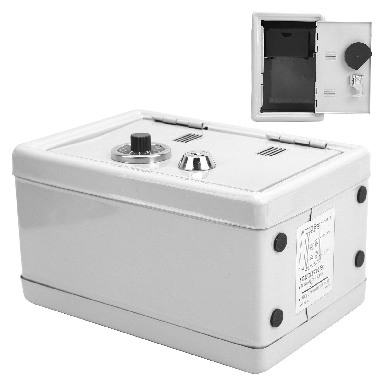 Kids Safe Box - Mini Key Storage & Piggy Bank with Built-In Pullable Change Compartment - Durable Iron Lock Box with Top Slot Design - Perfect Gift for Children (White) - Ideal for Saving Money, Storing Keys & Small Treasures