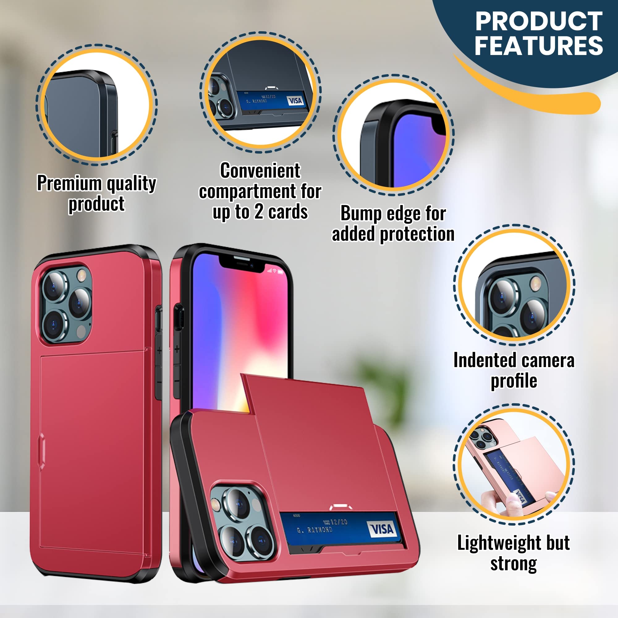 Durable Shockproof iPhone 13 Mini Wallet Case with Credit Card Holder - Slim Protective Phone Cover for Women & Men | Perfect for Travel, Shopping & Everyday Use (Red)
