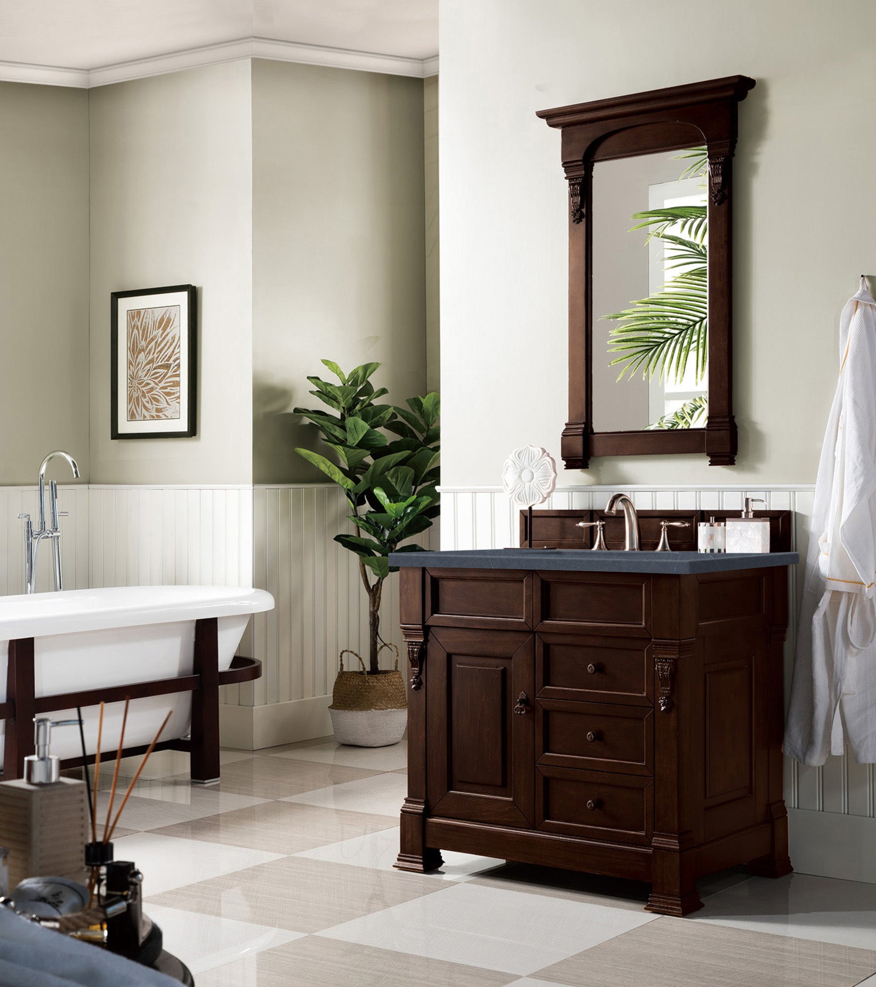 Brookfield 36 Inch Single Bathroom Vanity with Burnished Mahogany Base & 3CM Charcoal Soapstone Quartz Countertop - Perfect for Modern Home Bathroom Renovation
