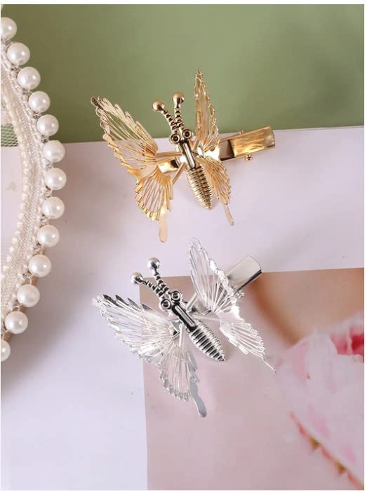 Ashkash 2Pcs 3D Butterfly Hair Clips - Golden & Silver Hair Barrettes, Claw Clips for Women & Girls | Cute Hair Accessories for Parties, Weddings & Everyday Styling