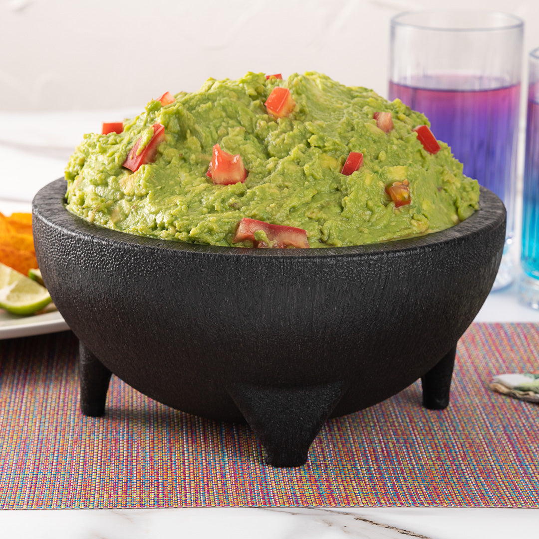 56 oz Round Black Thermal Plastic Molcajete Bowl - 8.75