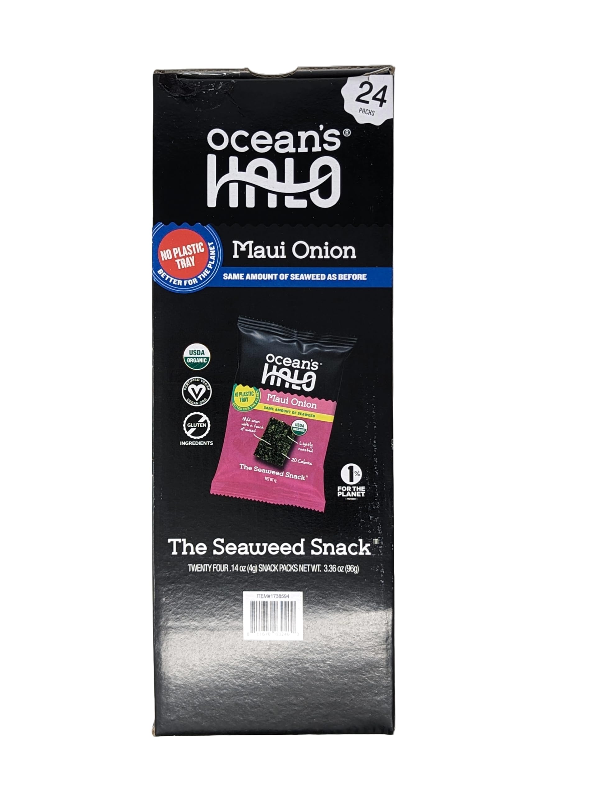 Organic Maui Onion Seaweed Snacks - 24 Pack (4g Each, 96g Total) - Gluten-Free, Vegan, Non-GMO - Perfect for Healthy Snacking, Lunch Boxes & On-the-Go by Ocean's Halo