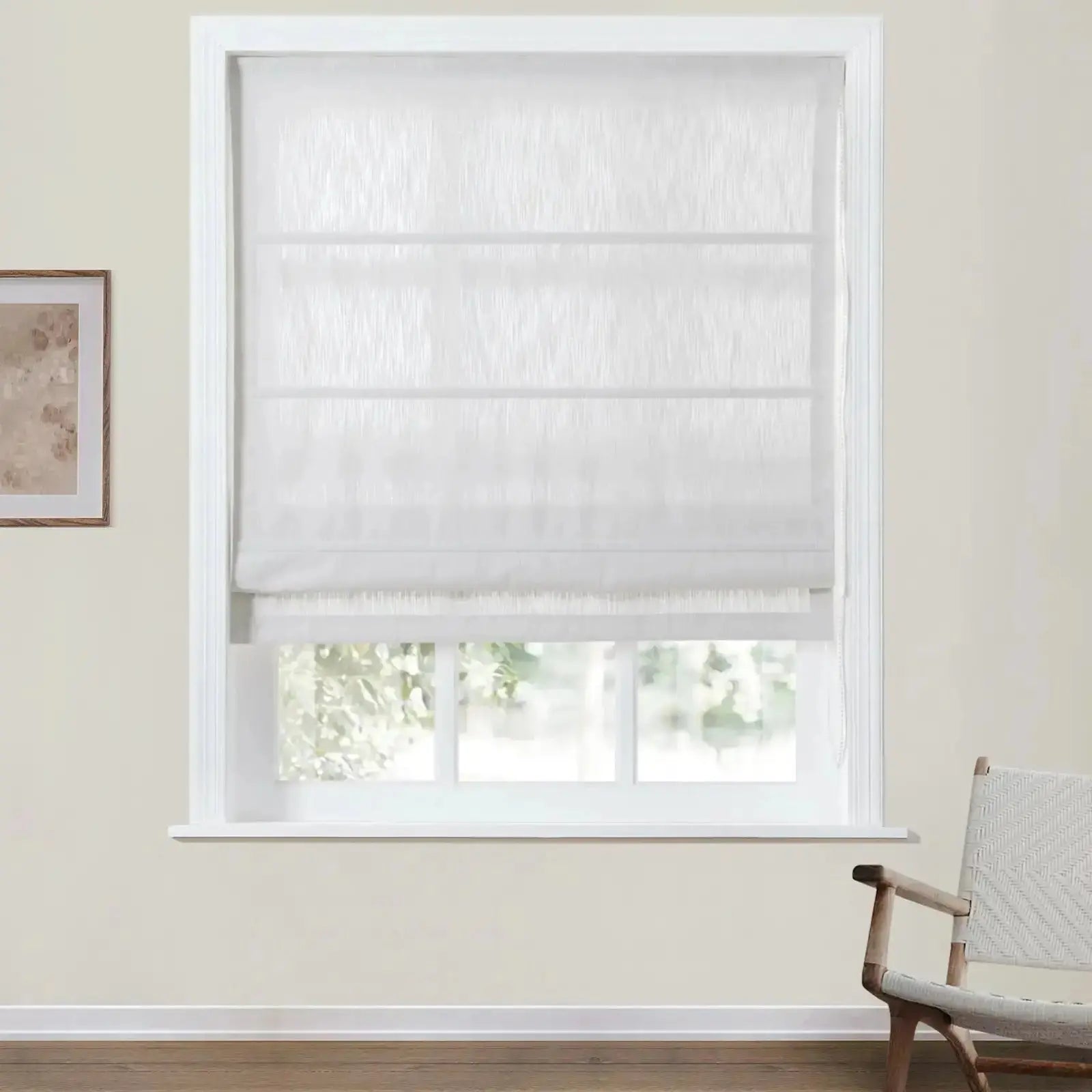 Cloe Cotton Blend Roman Shade with Cord Lift - Blackout Window Treatment for Bedroom & Living Room