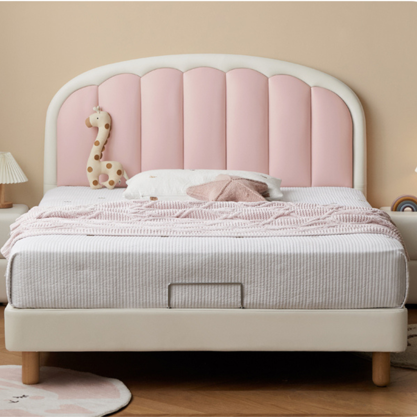 Organic Leather Kids Cream-Colored Soft Bed - Cozy & Stylish Nursery Essential for Toddlers & Infants | Perfect for Bedrooms, Daycare & Playrooms