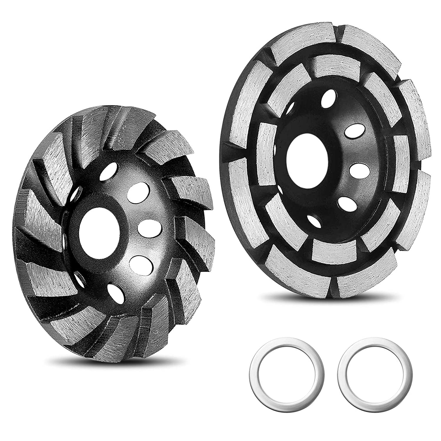 Upgraded 2 Pack Diamond Cup Grinding Wheel Set - 4-1/2 Inch Double Row & 4 Inch 12 Segment Heavy Duty Angle Grinder Wheels for Concrete, Stone, Tile Polishing and Grinding - Perfect for Construction, Masonry and DIY Projects (Black)