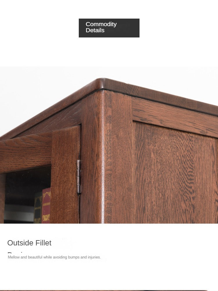 Oak Solid Wood Nordic Bookcase with Glass Door - Modern Bookshelf for Living Room, Office & Study - Perfect for Home Decor & Storage