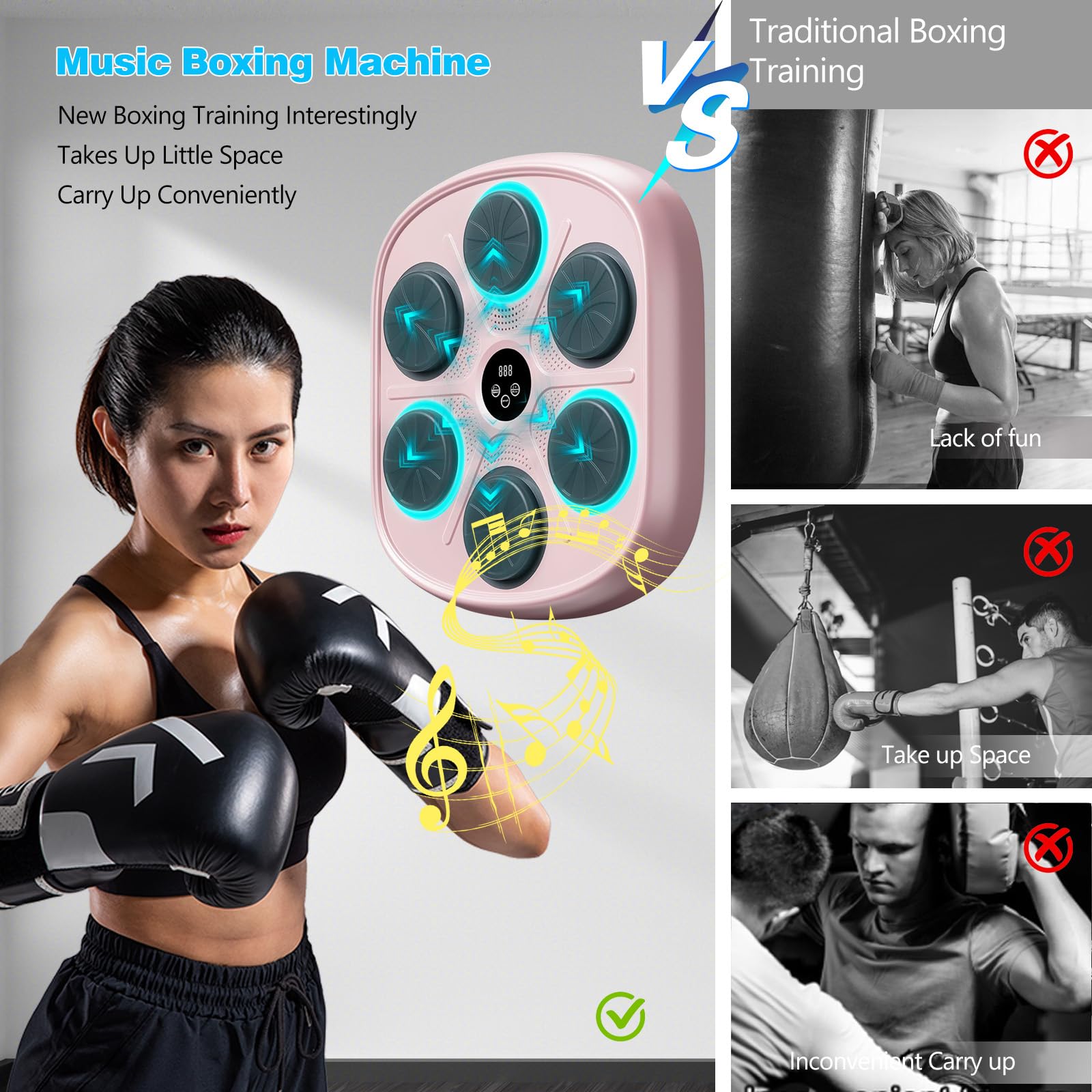 Bluetooth Smart Boxing Machine for Adults - Wall Mounted Music Punching Bag with Gloves, 9 Modes & 9 Speeds - Home Gym Equipment for Fitness, Office Stress Relief & Boxing Workout Training