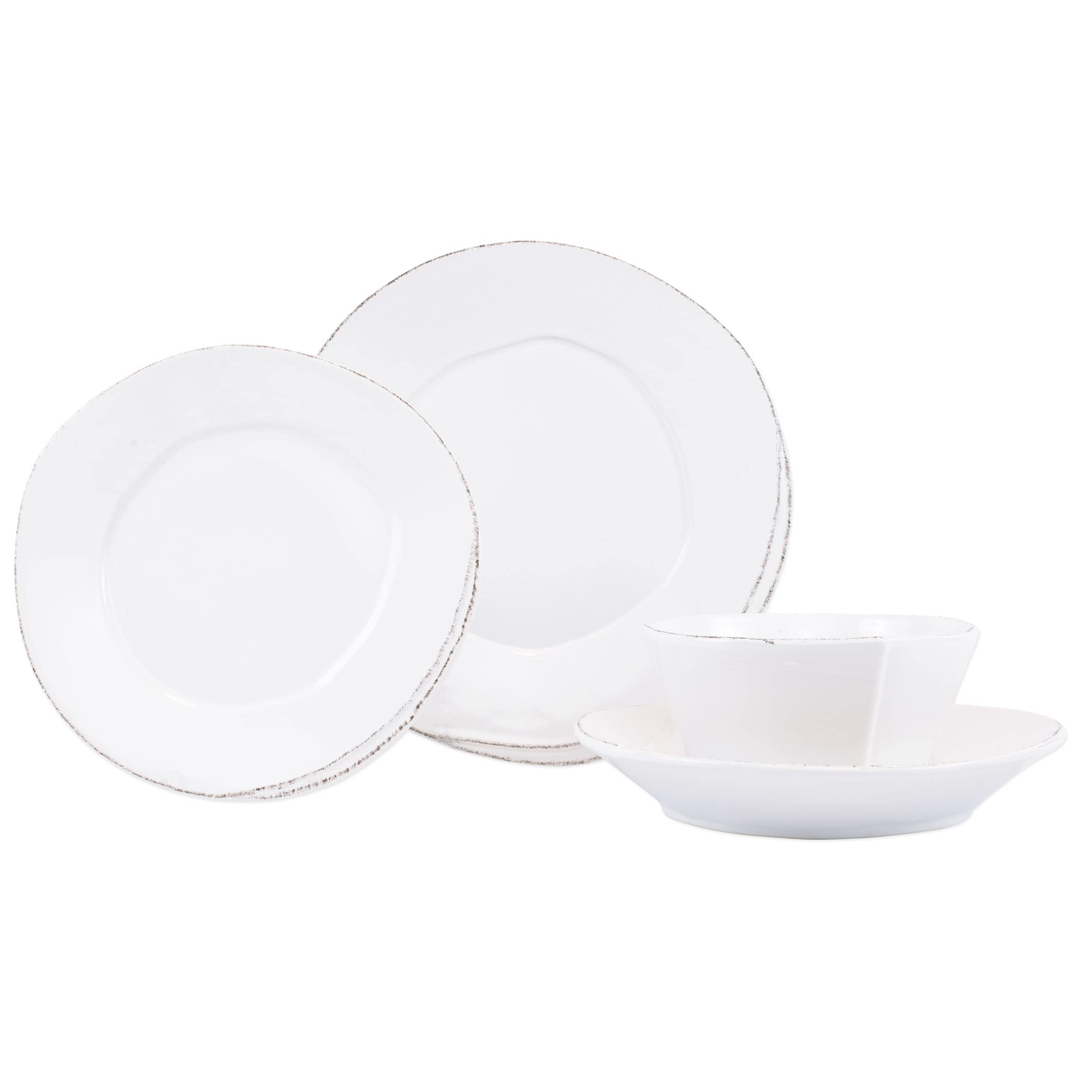 Vietri Lastra White 4-Piece Italian Stoneware Dinnerware Set – Elegant Plates & Bowls for Cereal, Salad, Pasta | Dishwasher & Microwave Safe | Perfect for Everyday Dining, Entertaining & Restaurant Use