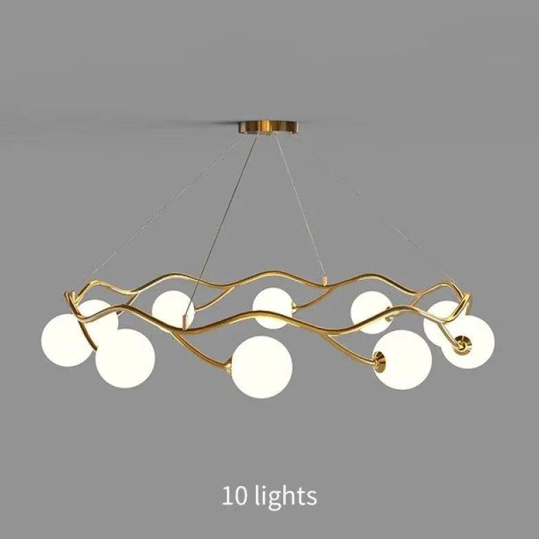 Modern Wave Shaped White Glass Ball Chandelier - Elegant Ceiling Light Fixture for Dining Room, Bedroom & Living Room Decor