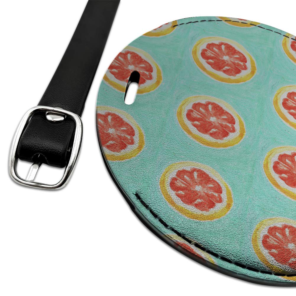 Stylish Round Leather Luggage Tag for Suitcases & Carry-Ons - Grapefruit Design - Perfect for Travel Identification & Baggage Tracking