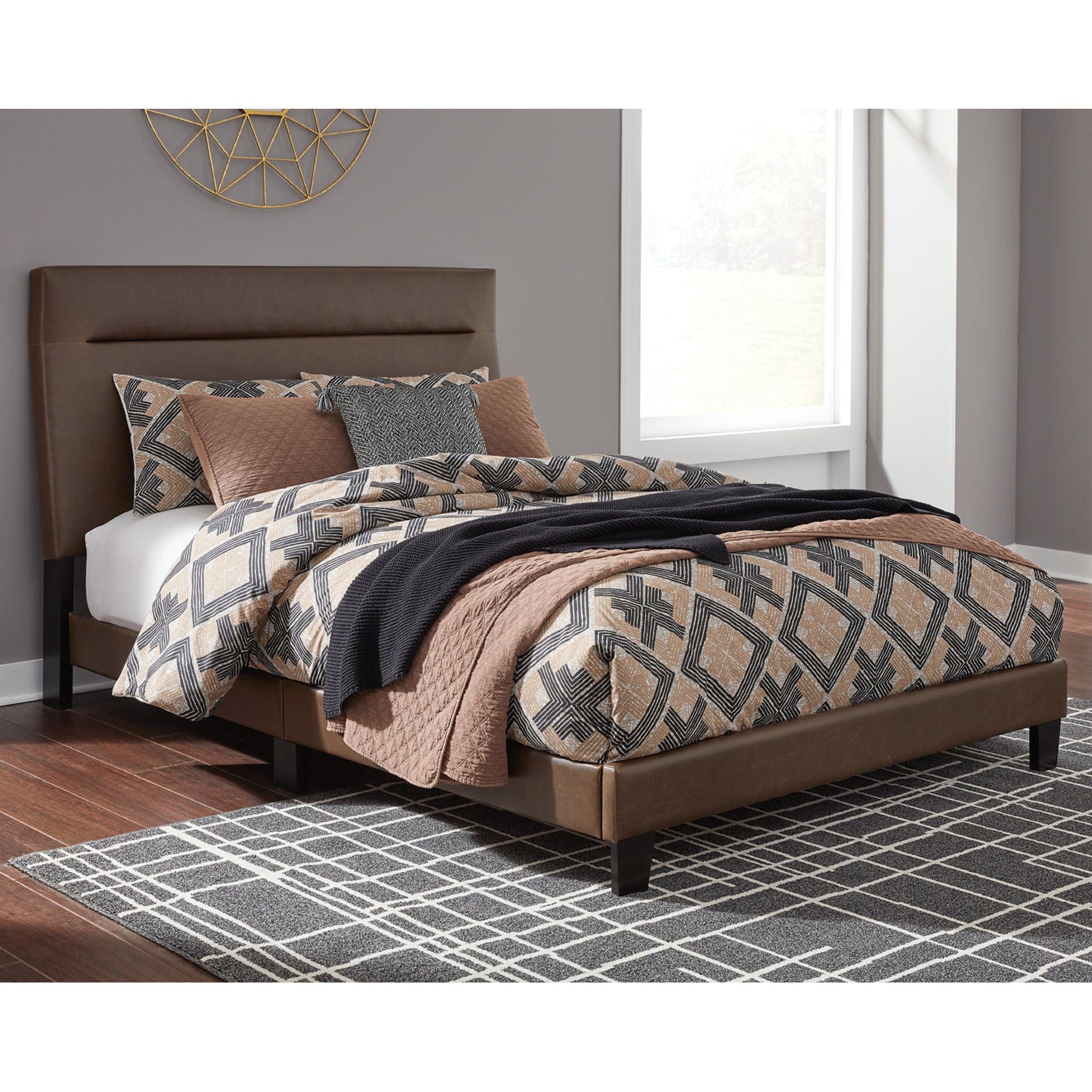 Adelloni Upholstered Platform Bed Frame - Queen Size Brown Fabric Bed with Wooden Slats - Perfect for Modern Bedroom & Guest Room Decor