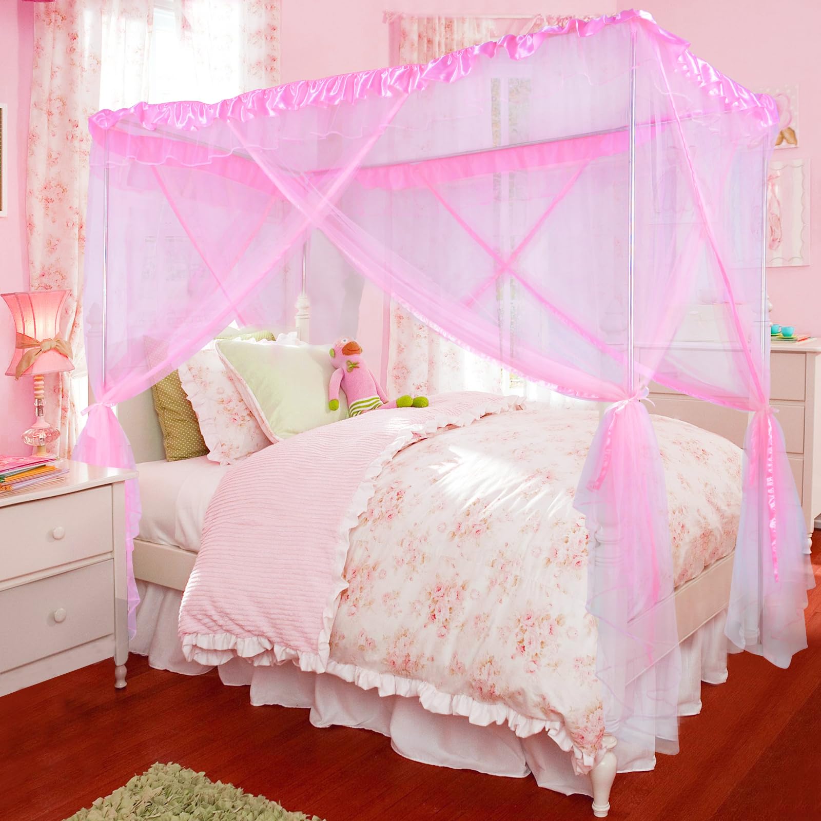 Princess Canopy Bed Curtains for Girls - Pink Twin Size 79