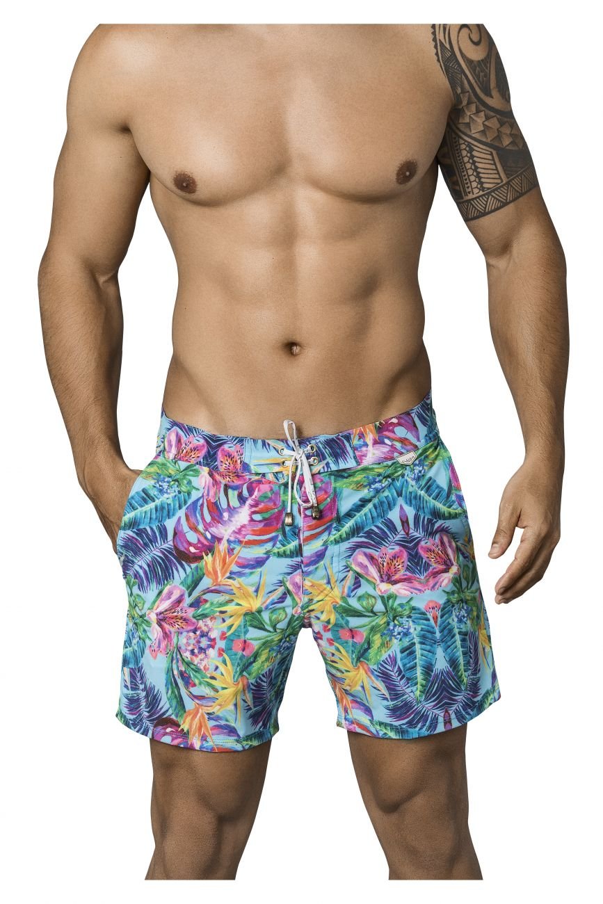 Clever Moda Men's Swim Shorts with Sea Plants Print - Quick Dry, Comfortable Swimwear for Beach, Pool & Vacation