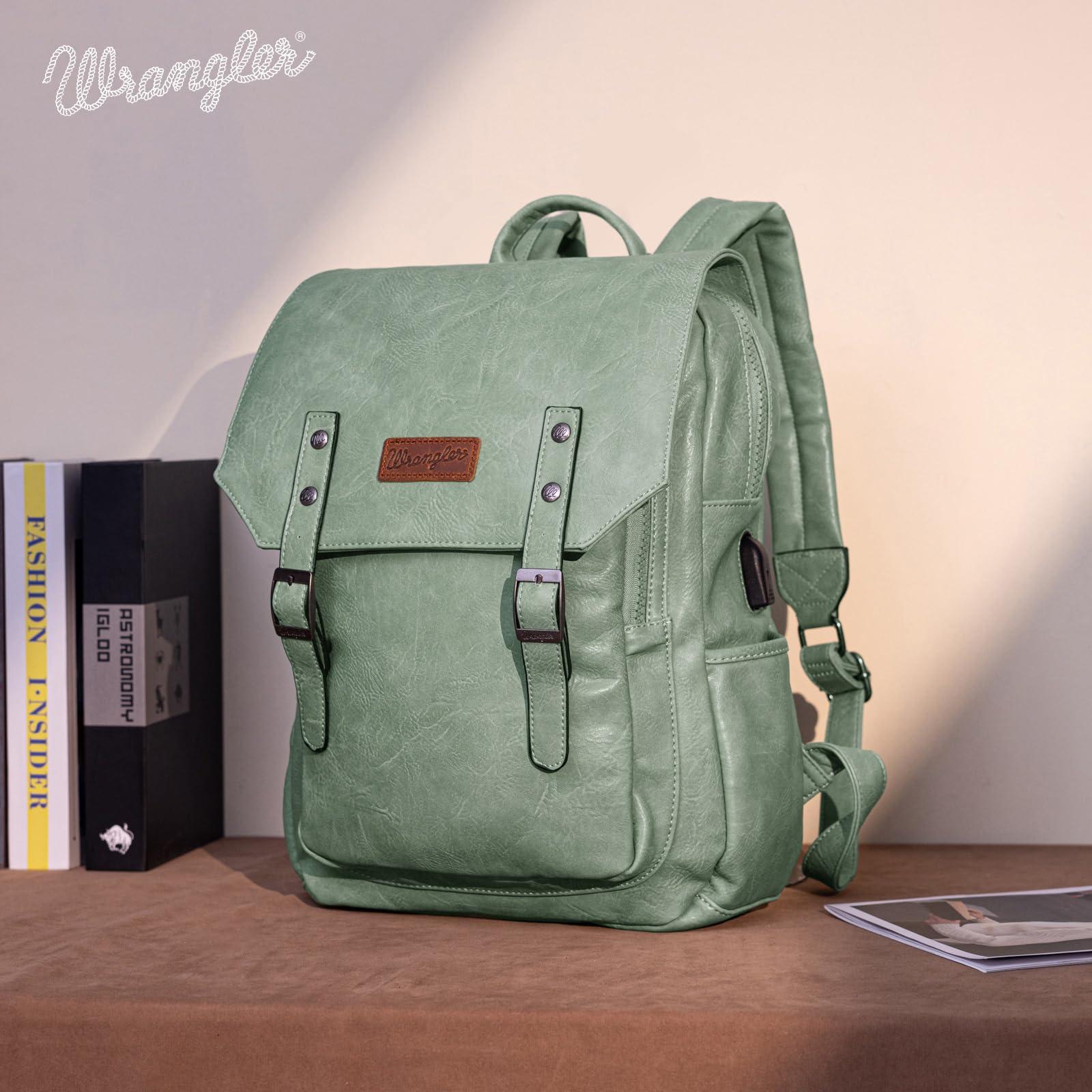 Montana West & Wrangler Women's Leather Laptop Backpack - Stylish Unisex Fashion Backpack for Work, School & Travel - Durable Leather Computer Bag for Professionals & Students
