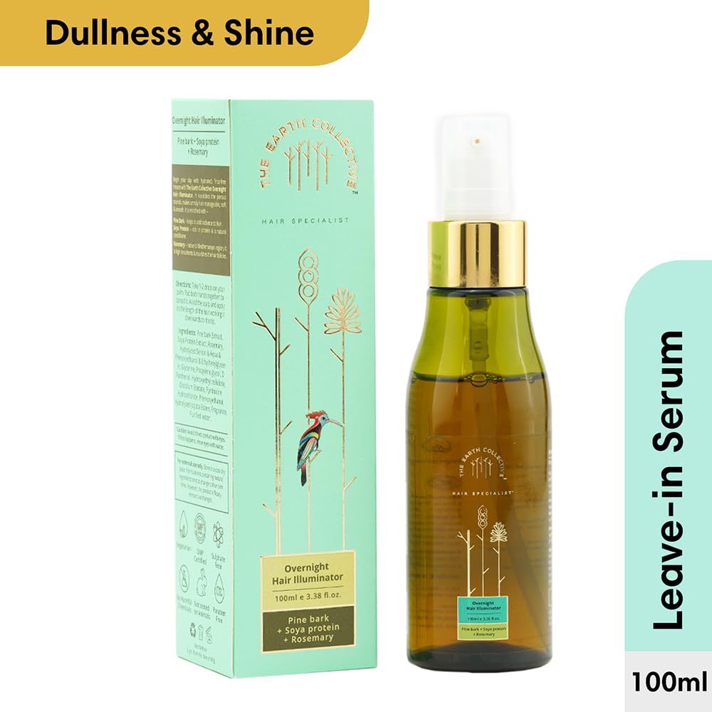 THE EARTH COLLECTIVE Overnight Hair Serum Illuminator - 100ml Natural Hair Treatment for Shiny, Smooth & Manageable Hair - Sulfate & Paraben Free - Perfect for Dry, Damaged Hair & Nighttime Hair Care Routine