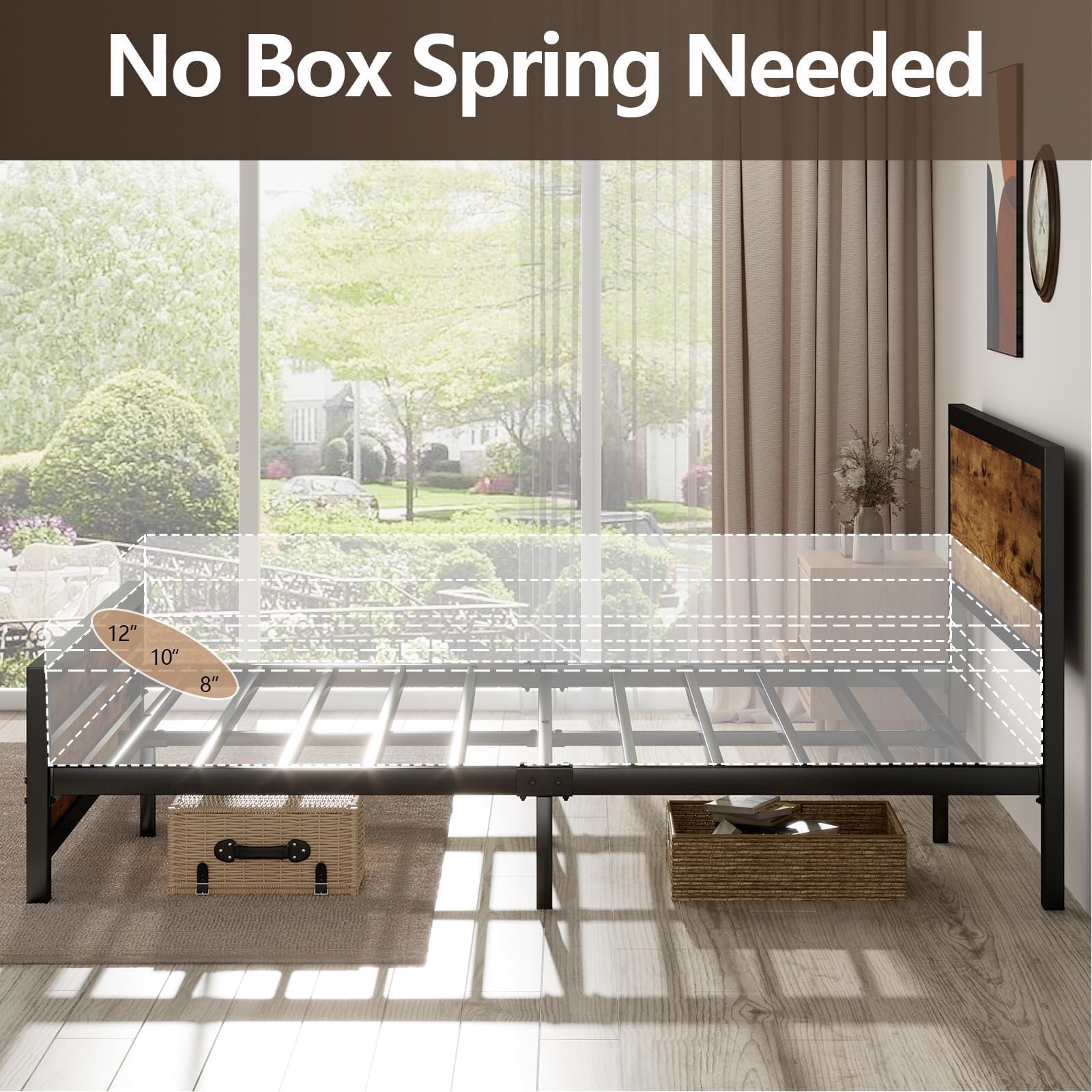 **Twin Size Bed Frame with Wood Headboard & Footboard - Heavy Duty Metal Frame, Noise-Free, No Box Spring Needed - Easy Assembly for Kids, Teens & Guest Rooms**