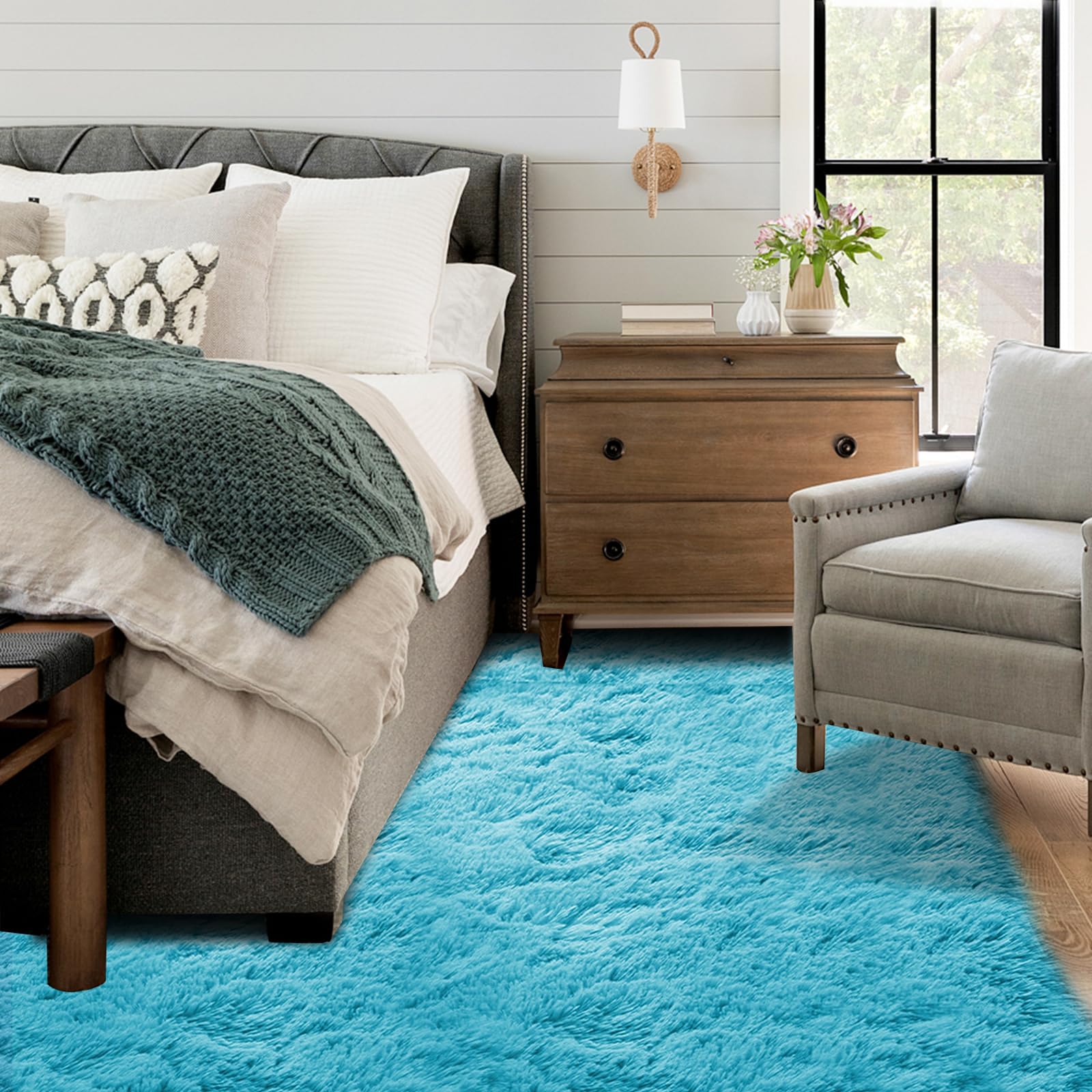 8x10 Fluffy Area Rugs - Non-Slip Plush Shaggy Carpet for Living Room, Bedroom, Nursery, Dorm & Playroom - Ultra Soft Fuzzy Blue Rug for Cozy Home Decor & Kids Play Area