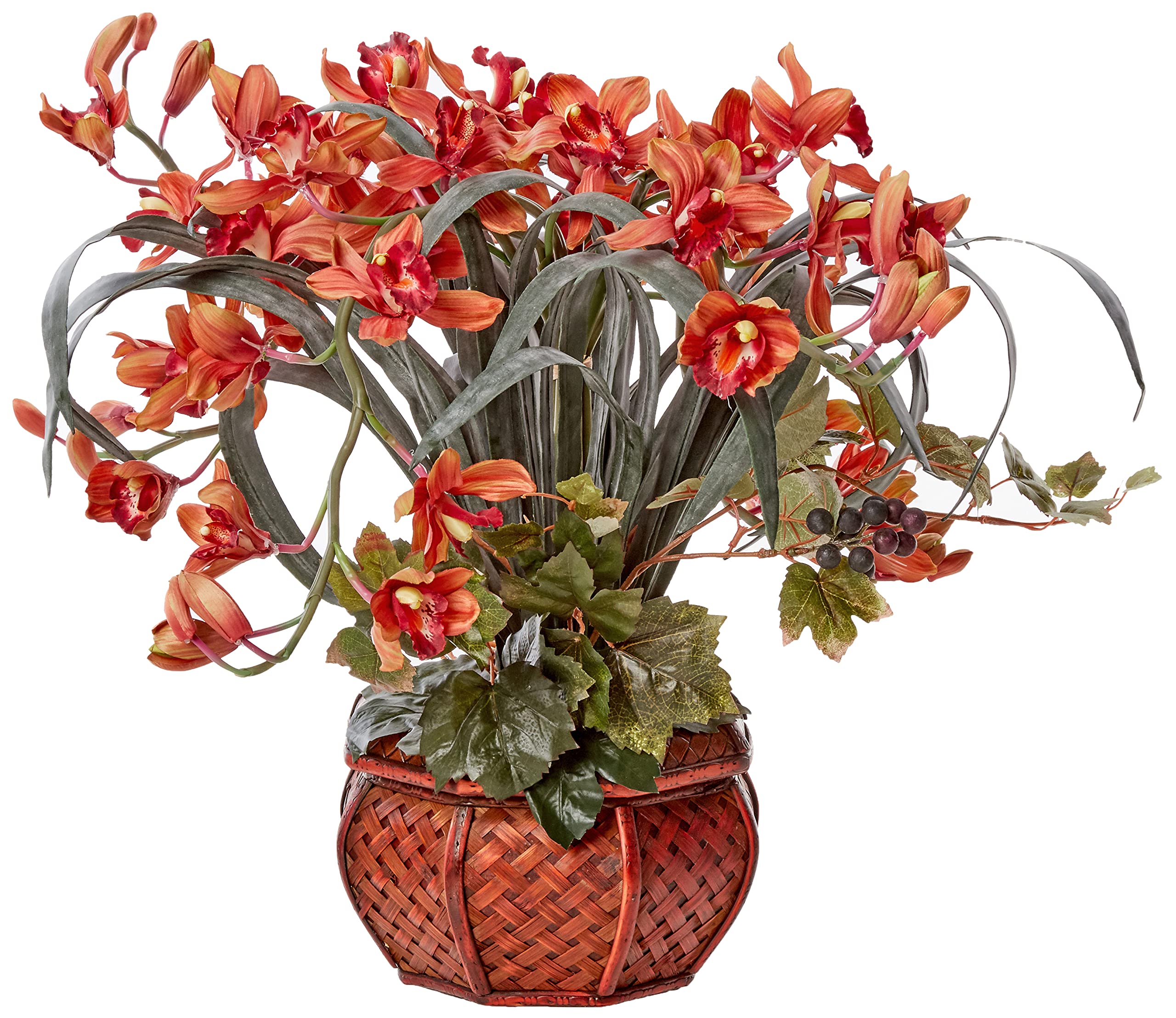 Nearly Natural Cymbidium Silk Flower Arrangement in Decorative Vase - Elegant Home & Office Decor for Living Room, Dining Table, Wedding Centerpieces