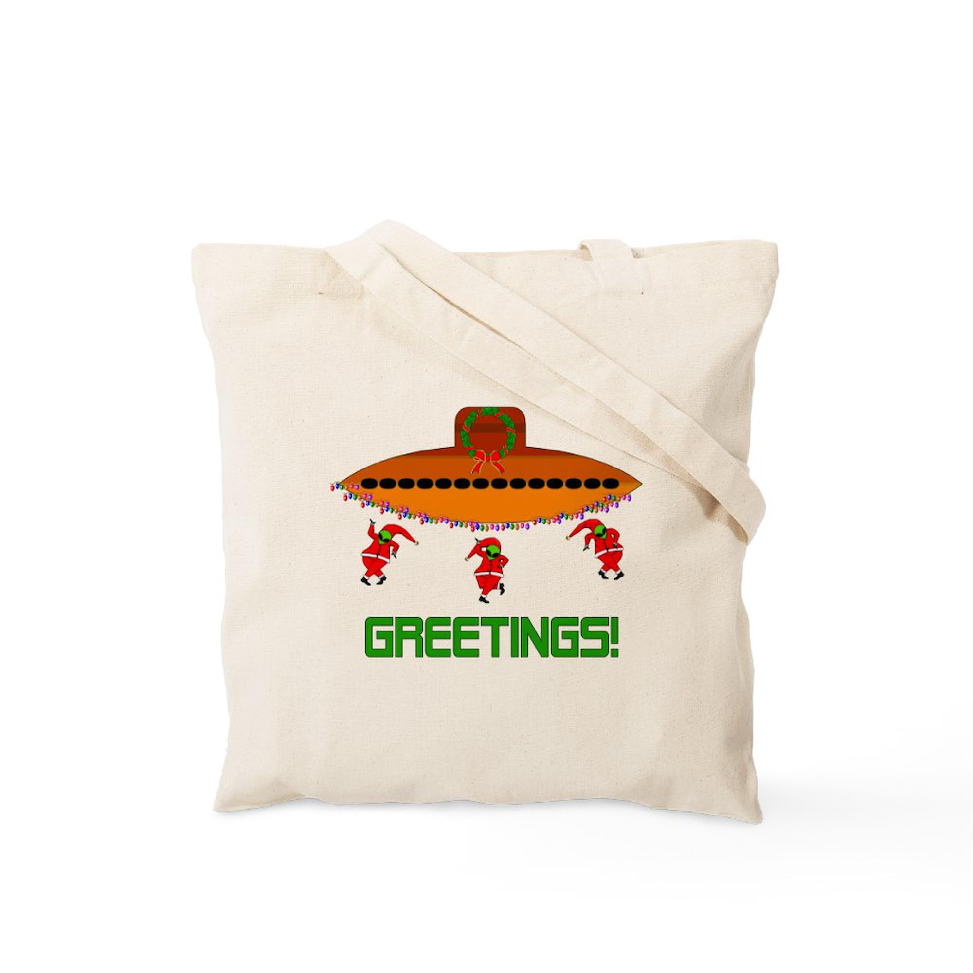 Space Aliens Christmas Tote Bag - Eco-Friendly Natural Canvas Reusable Shopping Bag for Holiday Gifts, Groceries & Everyday Use
