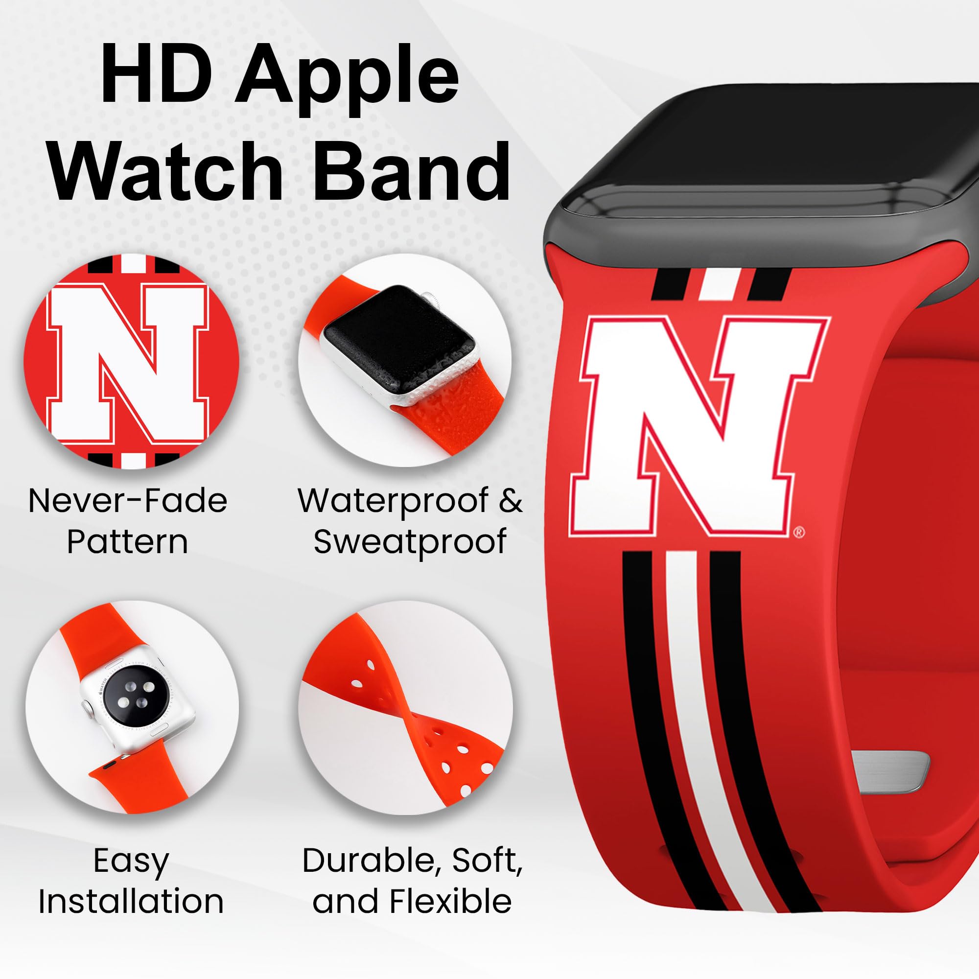 Nebraska Huskers Apple Watch Band - Premium HD Affinity Bands Compatible with All Apple Watch Models - Perfect for Game Day, Workouts & Everyday Wear
