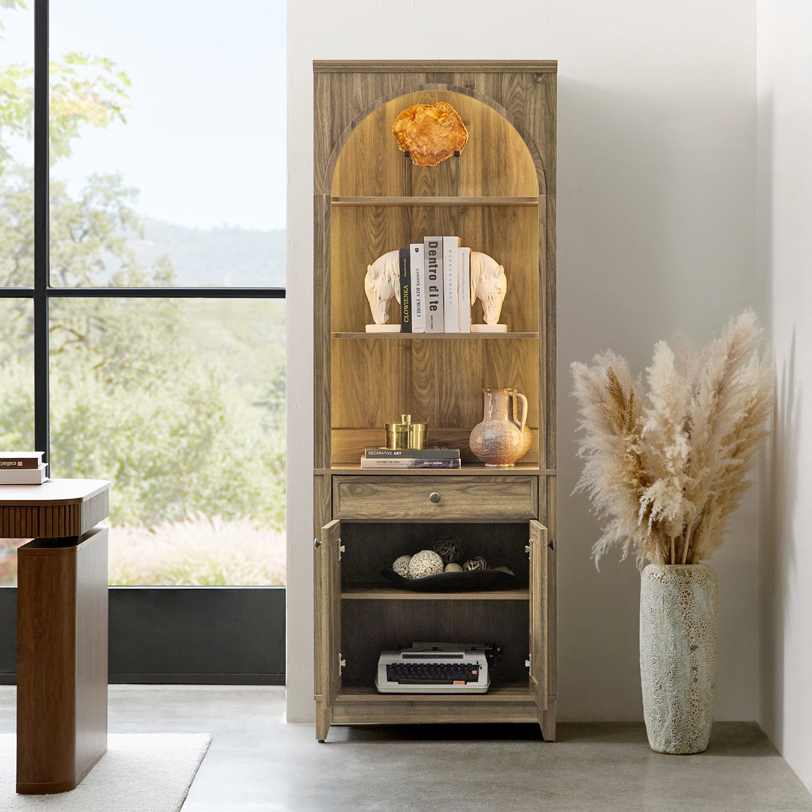 Baggio Modern Storage Bookcase with Smooth Glide Drawers and LED Lights - Stylish Bookshelf for Living Room, Bedroom, or Office Organization