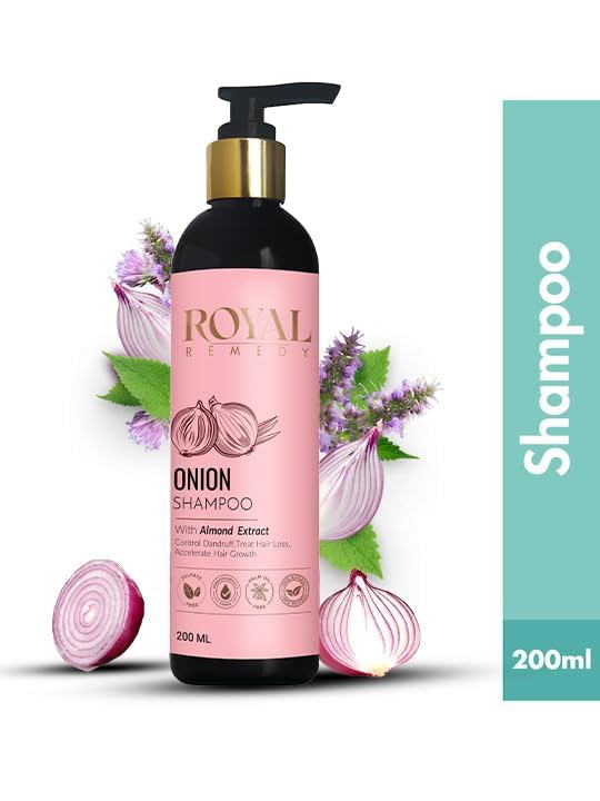 Royal Remedy Onion Shampoo with Almond Extract - Anti Dandruff Treatment for Hair Loss & Faster Growth | Plant Keratin Formula for Men & Women | 200ml | Perfect for Daily Scalp Care & Thinning Hair