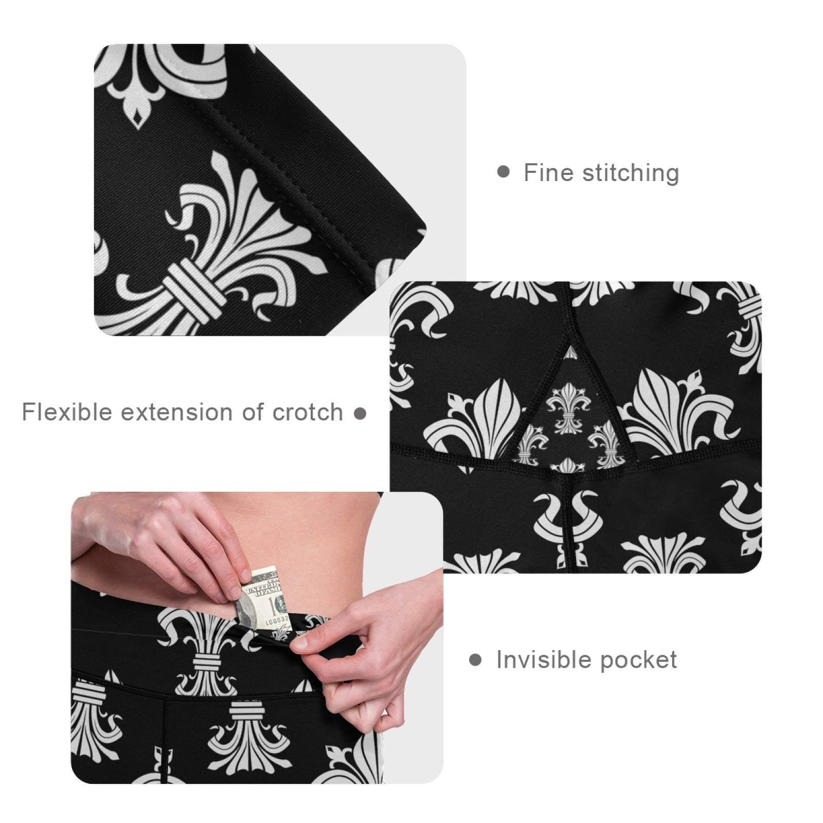 Victorian Fleur De Lis Yoga Pants - High Waist Tummy Control Leggings with Pockets for Workout & Running