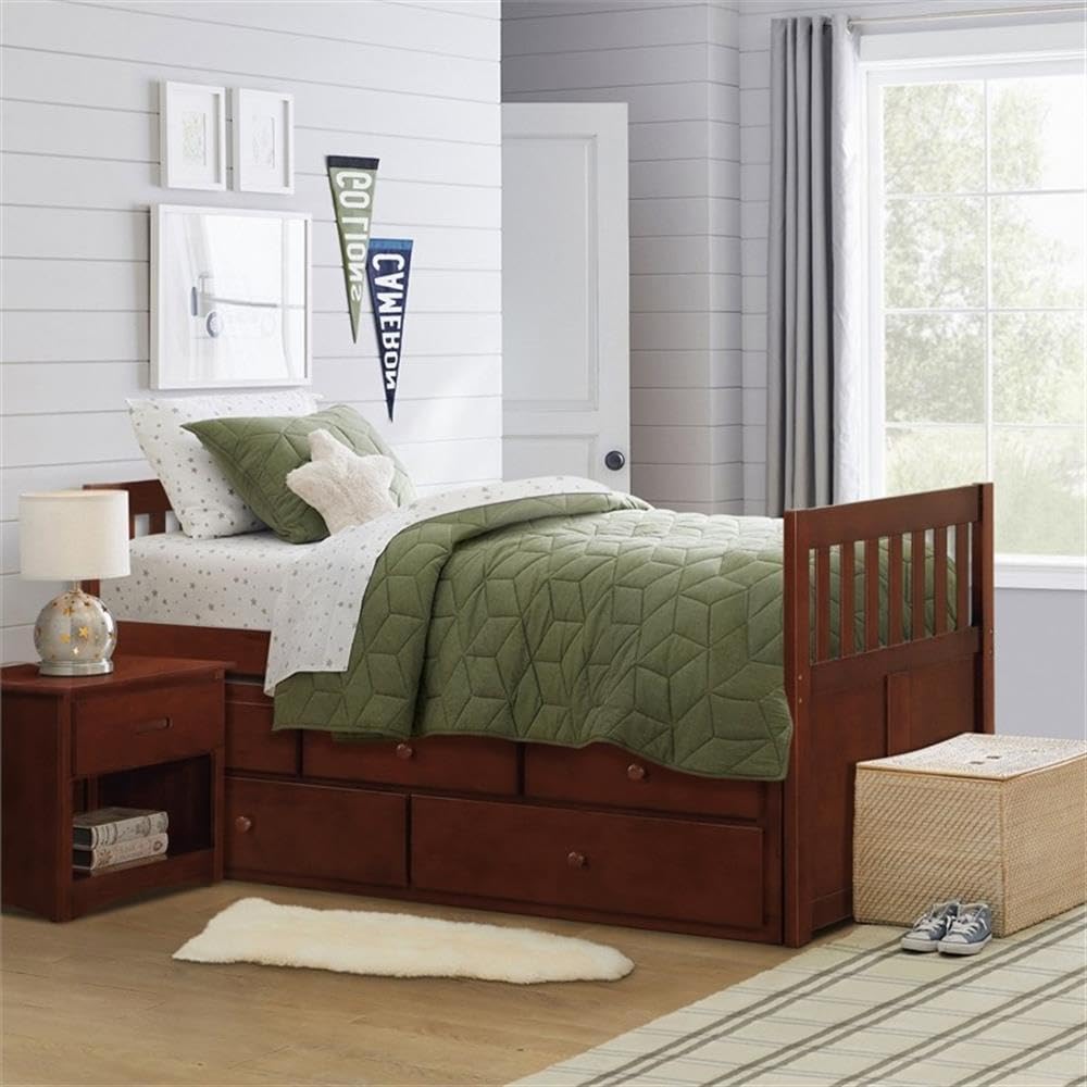 Lexicon Rowe 1-Drawer Transitional Wood Nightstand in Dark Cherry - Stylish Bedside Table for Bedroom, Living Room & Office - Perfect for Storage & Decor