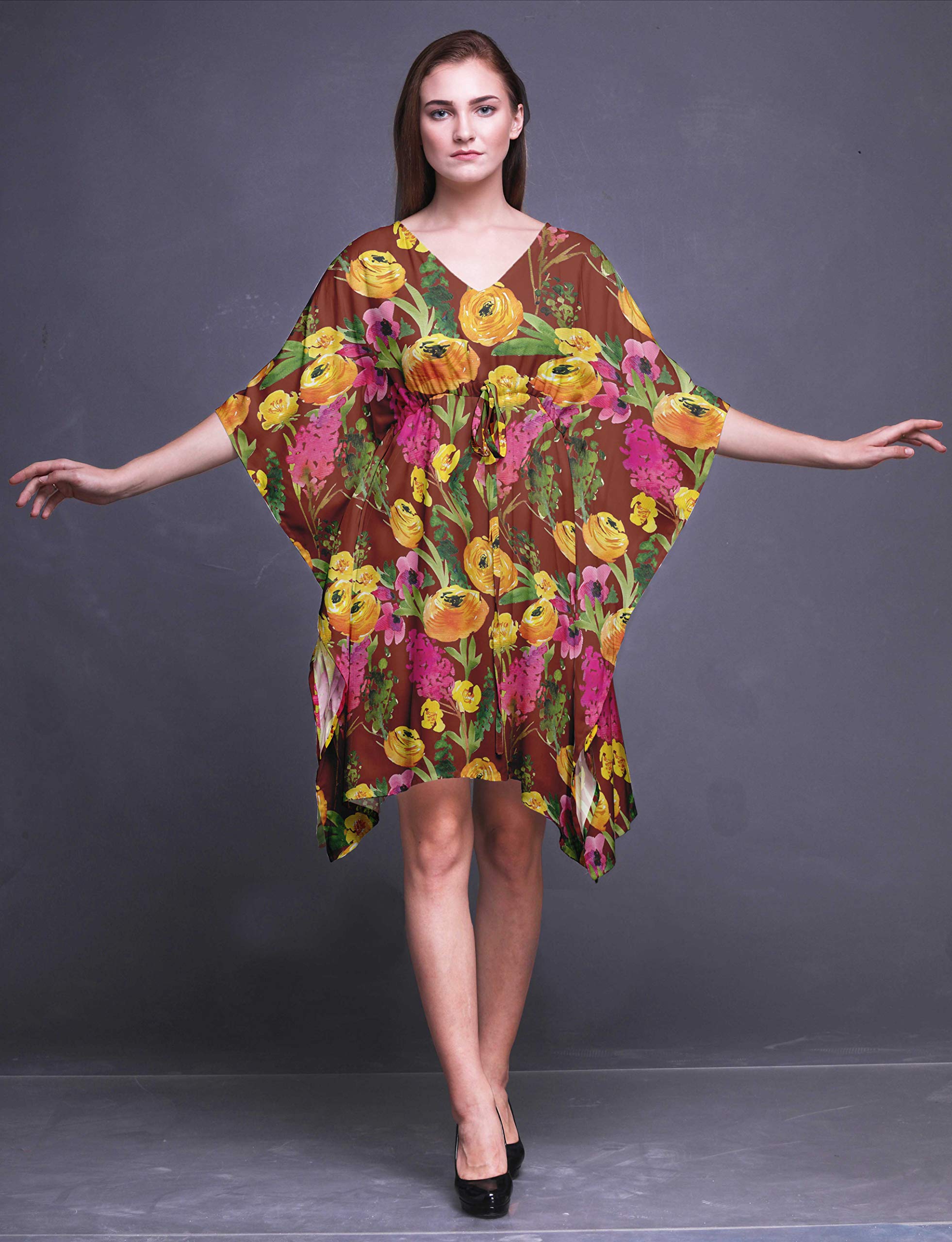 Bimba Women's Short Caftan Midi Dress - Beach Cover Up Swimwear, Summer Boho Kaftan Dress for Pool, Vacation & Resort Wear