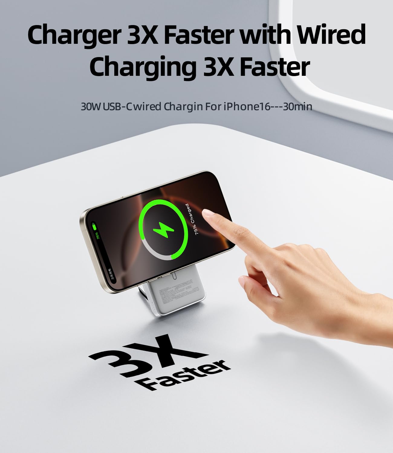 MOVE SPEED Qi2 Certified MagSafe Battery Pack 10,000mAh - 15W Fast Wireless Charger with Kickstand & 30W USB-C Port | Portable Charger for iPhone 16/15/14/13/12 | Perfect for Travel, Work & Outdoor Activities (White)