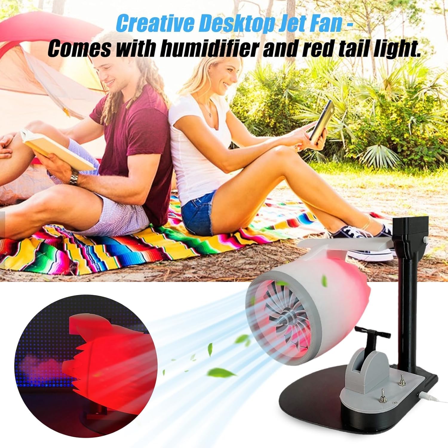 Turbojet Desktop Fan with Humidifier - Powerful Jet Engine Cooling Fan for Office & Home Use (Red) - Perfect for Workstations, Bedrooms & Dry Environments