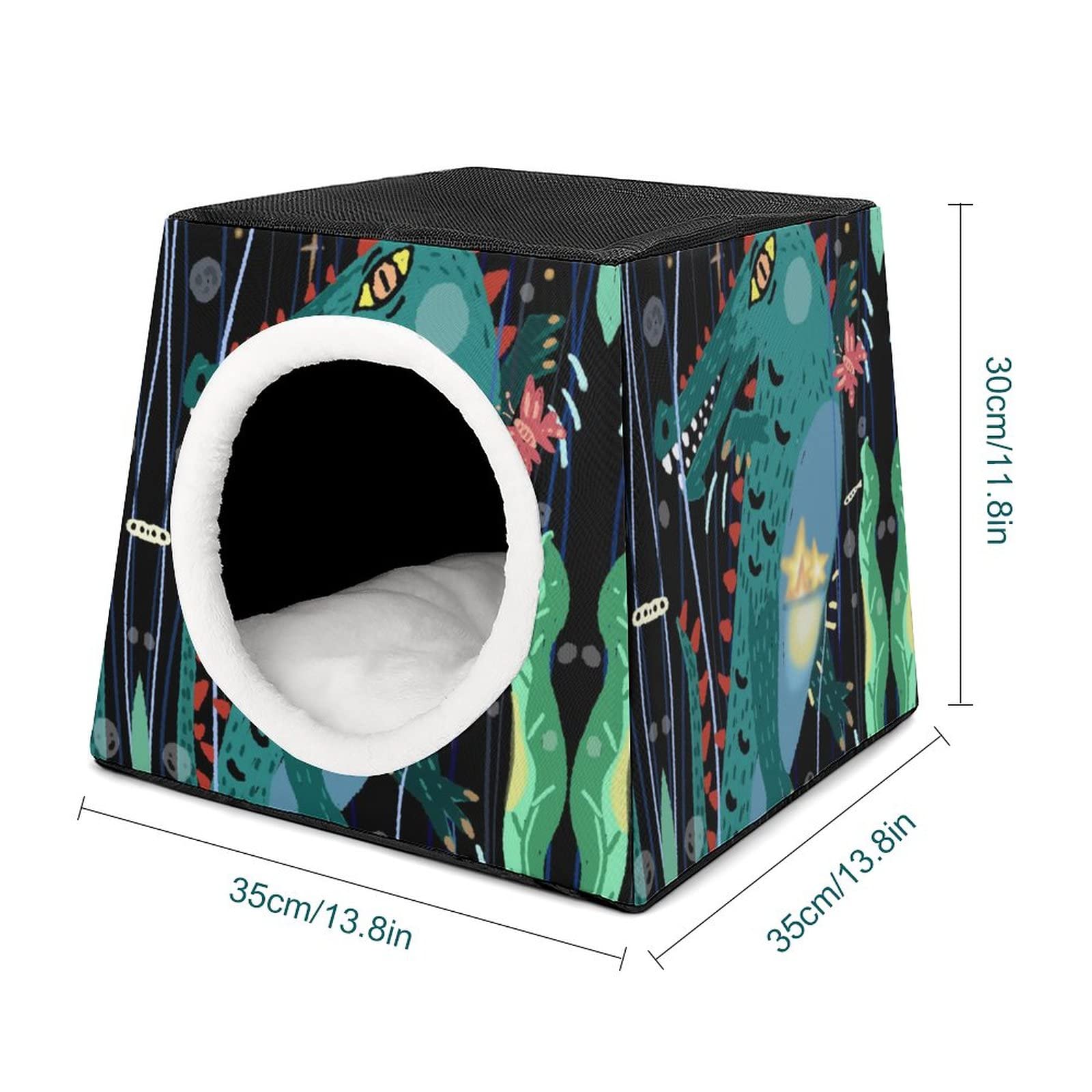 Printed Cat Houses & Condos - Foldable Cat Cube Bed with Removable Pillow in Crocodile Green | Cozy Pet Sofa for Indoor Cats, Perfect for Napping & Play