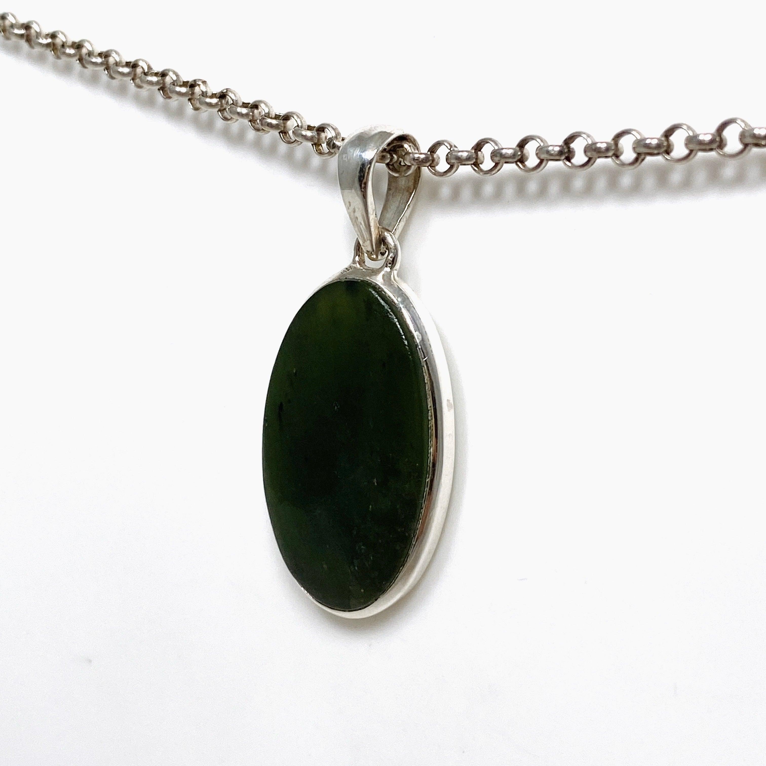 Natural Siberian Jade Nephrite Oval Pendant Necklace - Handcrafted Gemstone Jewelry for Women - Perfect for Gifts, Meditation & Spiritual Healing