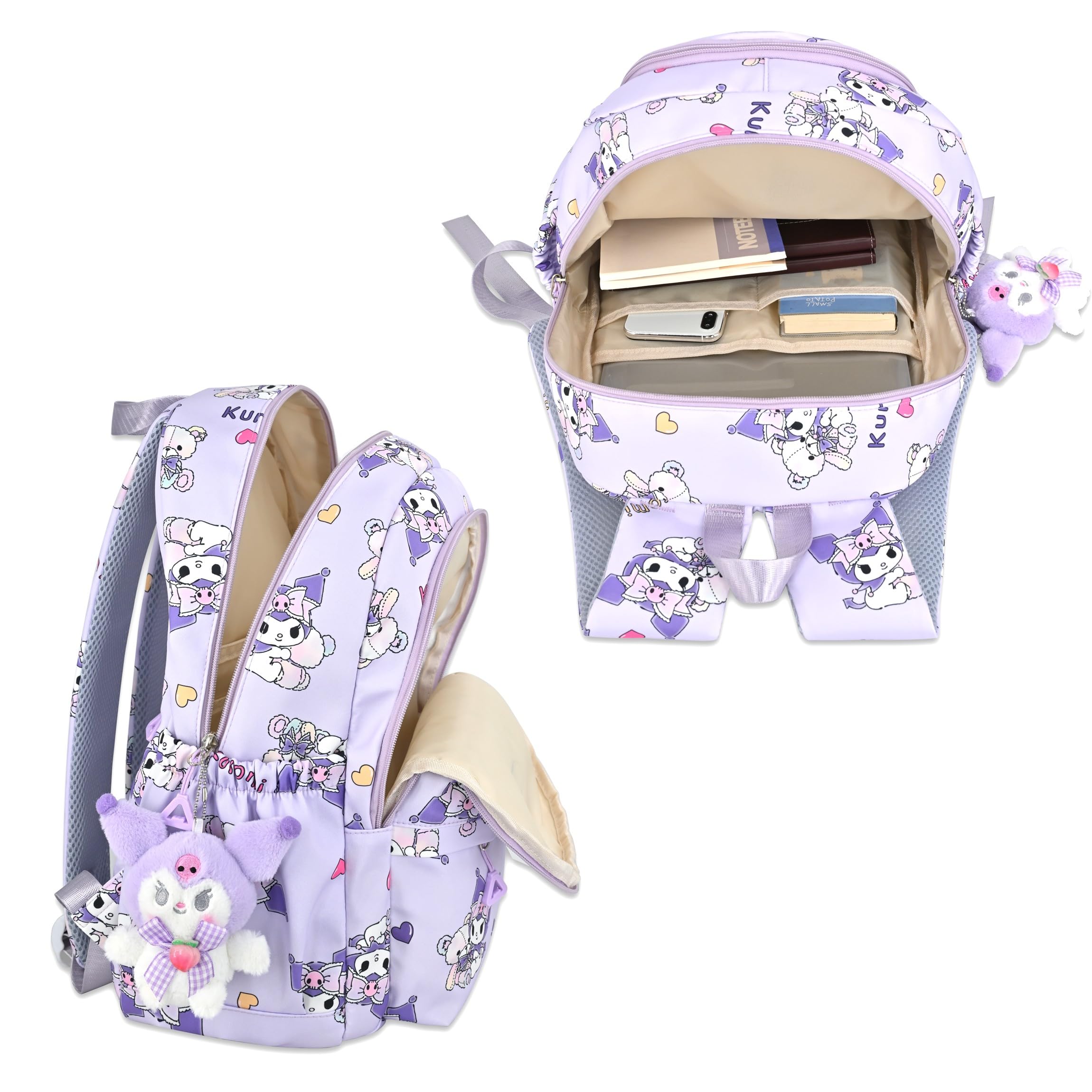 Kuromi Cartoon Print Casual Backpack - Purple Laptop Backpack for School, Travel, Hiking & Bike Riding with Cute Pendants | Lightweight Daypack for Women & Teens | Anime Themed Rucksack