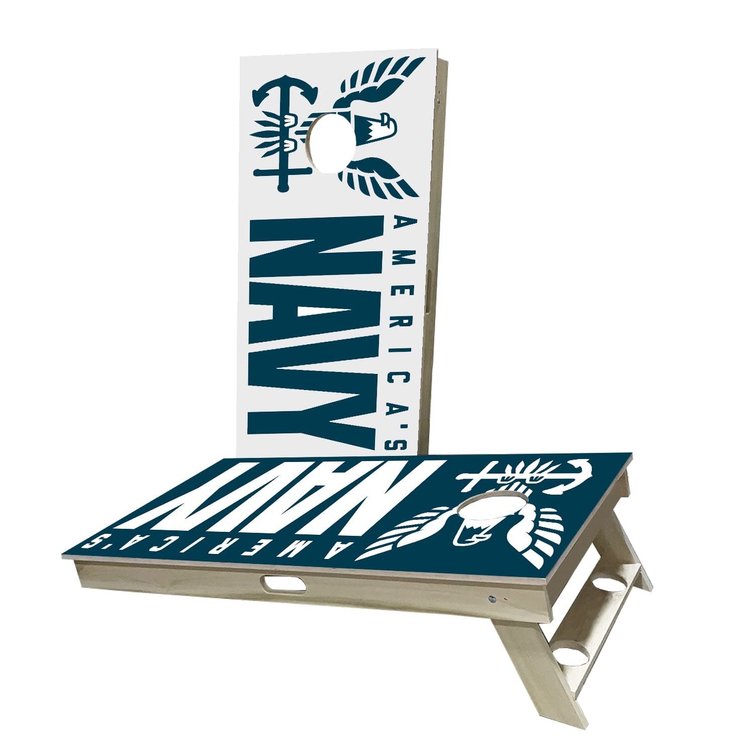 Premium Navy Cornhole Game Set - 2 Boards & 8 Bags - Custom Size & Accessories - Perfect for Backyard BBQs, Tailgating & Outdoor Parties