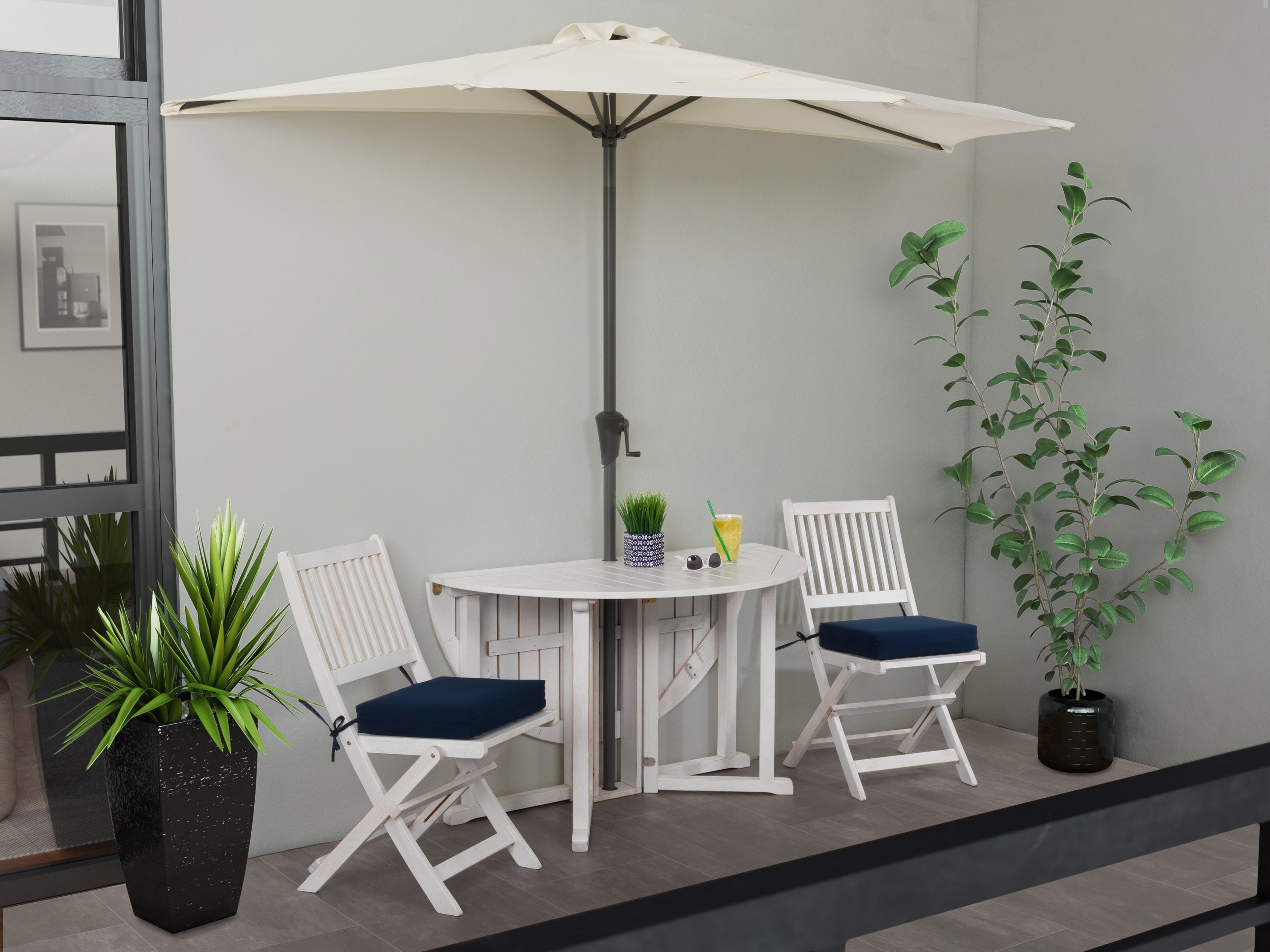 8.5ft Off White Half Umbrella - Large Patio Sun Shade for Outdoor Dining, Poolside Lounging & Garden Relaxation