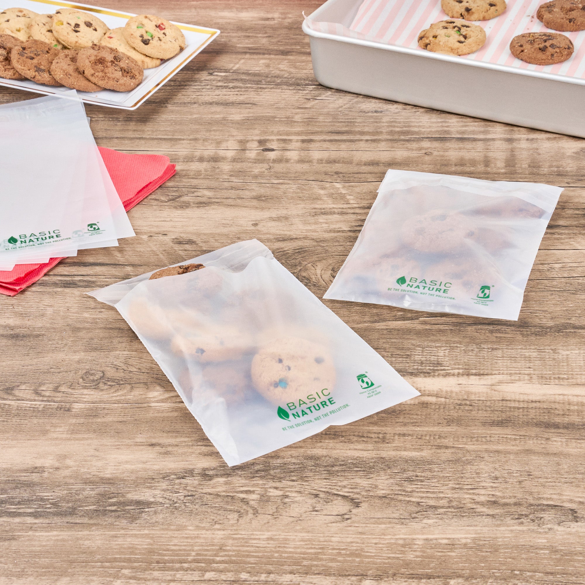 Basic Nature Translucent PLA/PBAT Compostable Self-Sealing Lip & Tape Bags - 7x5 Inches, 100 Count (Eco-Friendly Food Storage, Snack Bags, Sandwich Wraps, Pet Treat Packaging)
