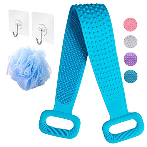 Silicone Back Scrubber for Shower - Exfoliating Bath Brush with Soft Bristles, Skin-Friendly Body Scrubber, Foams Easily (Blue) - Perfect for Deep Cleansing & Dead Skin Removal in Bath or Shower