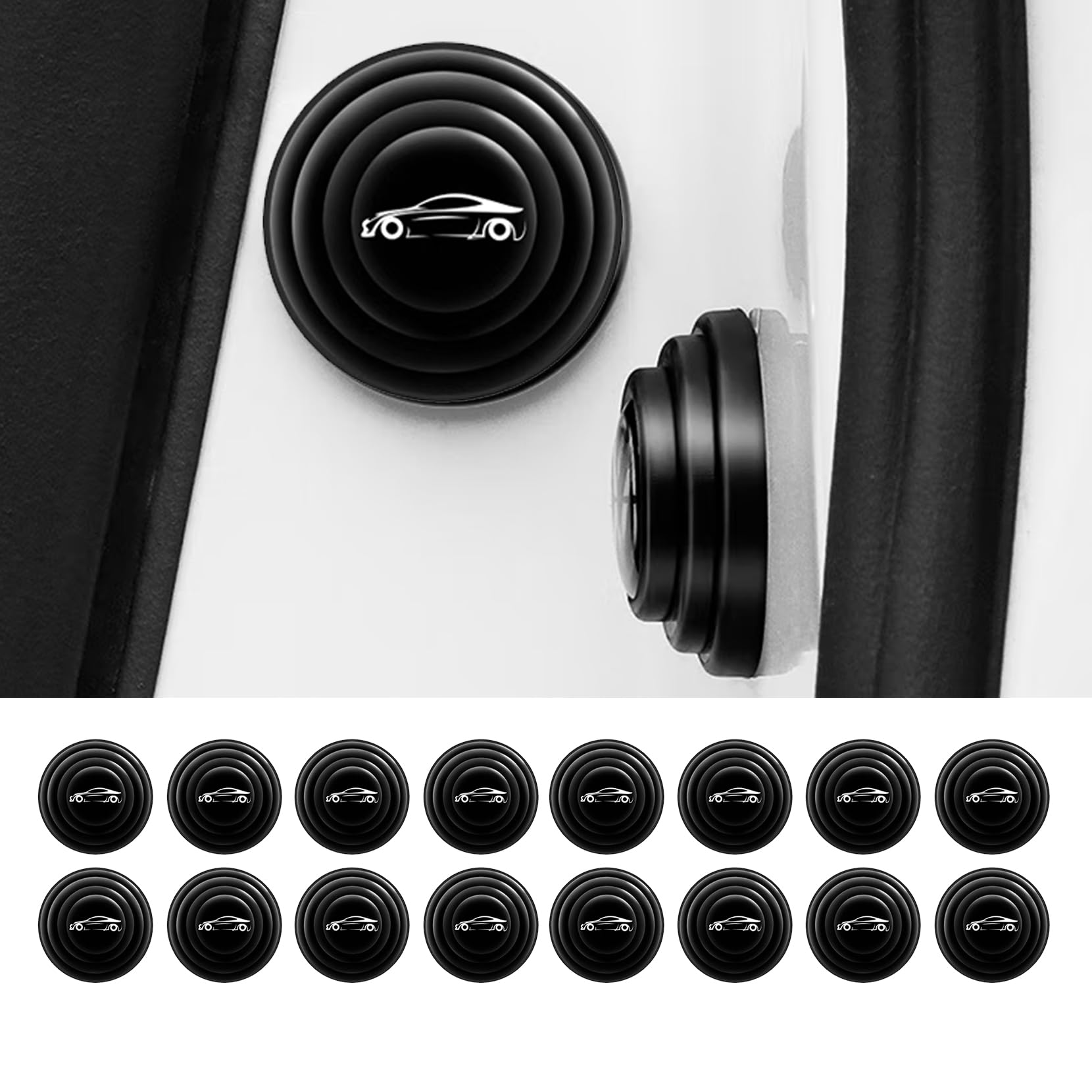 16 PCS Universal Car Shock Absorber & Soundproof Crash Pads - Black Auto Door Protection Stickers for Side Impact Absorption | Perfect for Sedans, SUVs & Trucks to Prevent Dents and Reduce Noise