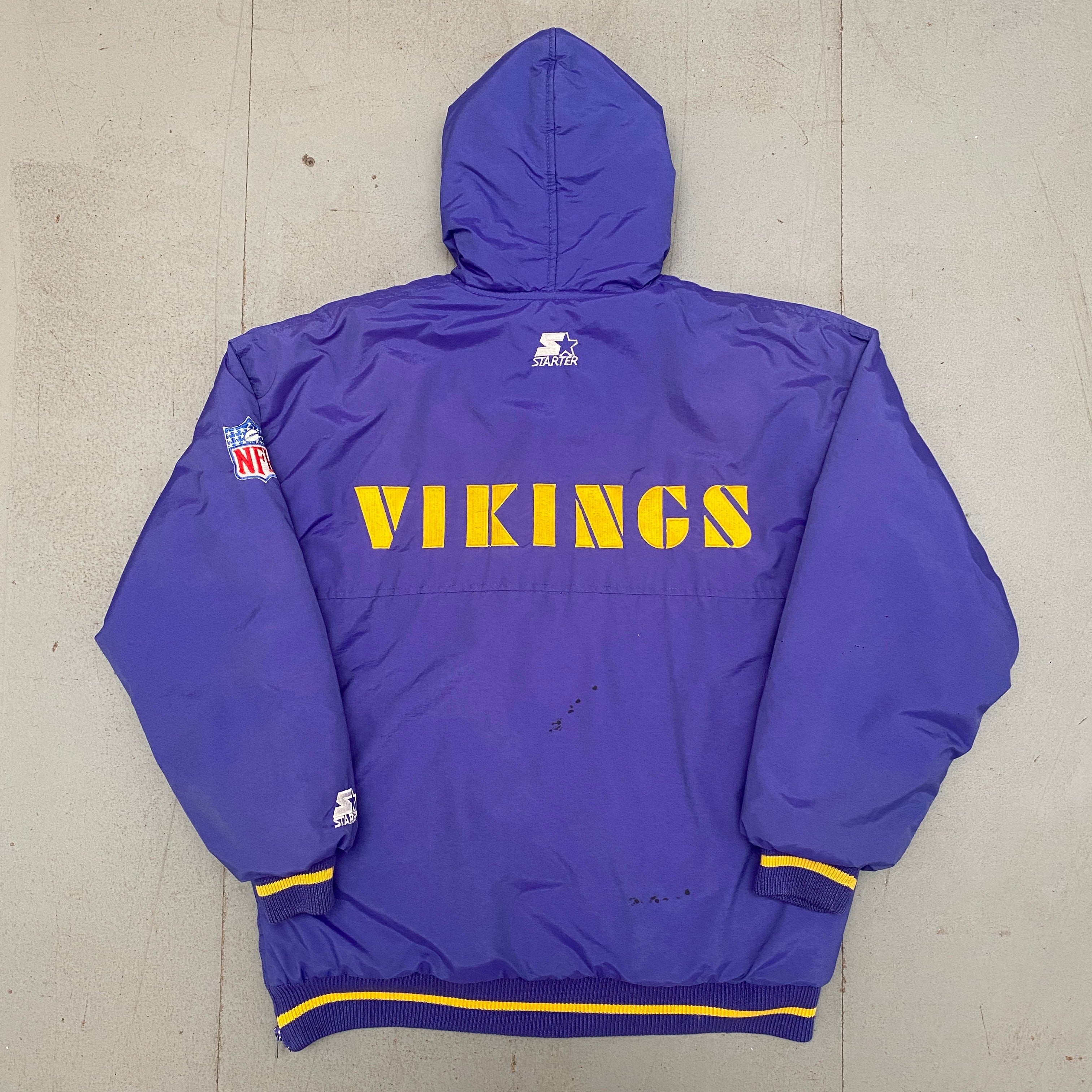 Minnesota Vikings 1990s Reverse Embroidered Spellout Full-Zip Starter Parka Jacket for Men - Vintage NFL Football Fan Apparel for Game Day & Cold Weather