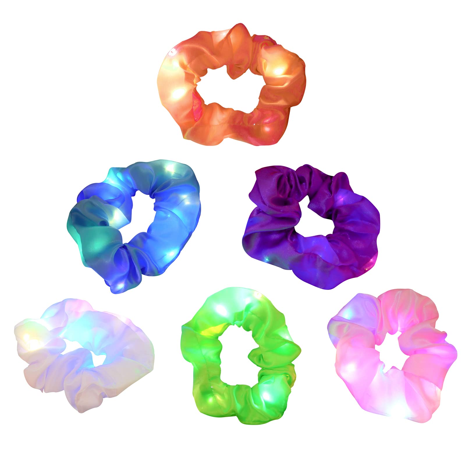6pcs LED Hair Scrunchies - Glow in The Dark Hair Accessories for Women, Light Up Hair Bands for Party, Rave, Concerts & Night Events (Perfect for Birthday, Halloween & Christmas Celebrations)