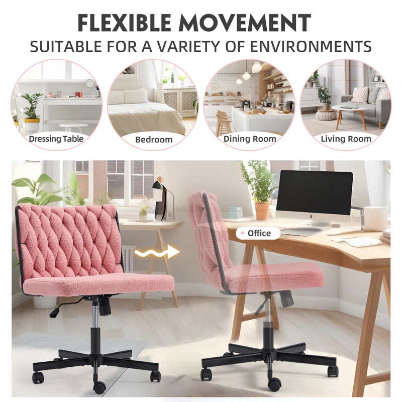 EROMMY Criss Cross Armless Rolling Chair - Height Adjustable Office Desk Chair for Work, Study & Relaxation - Perfect for Home Office, Bedroom & Living Room - Pink